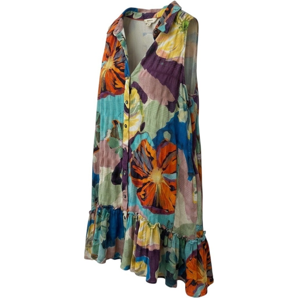 Maeve Anthropologie Floral Button Front Mini Dress Small Multi Sleeveless Boho